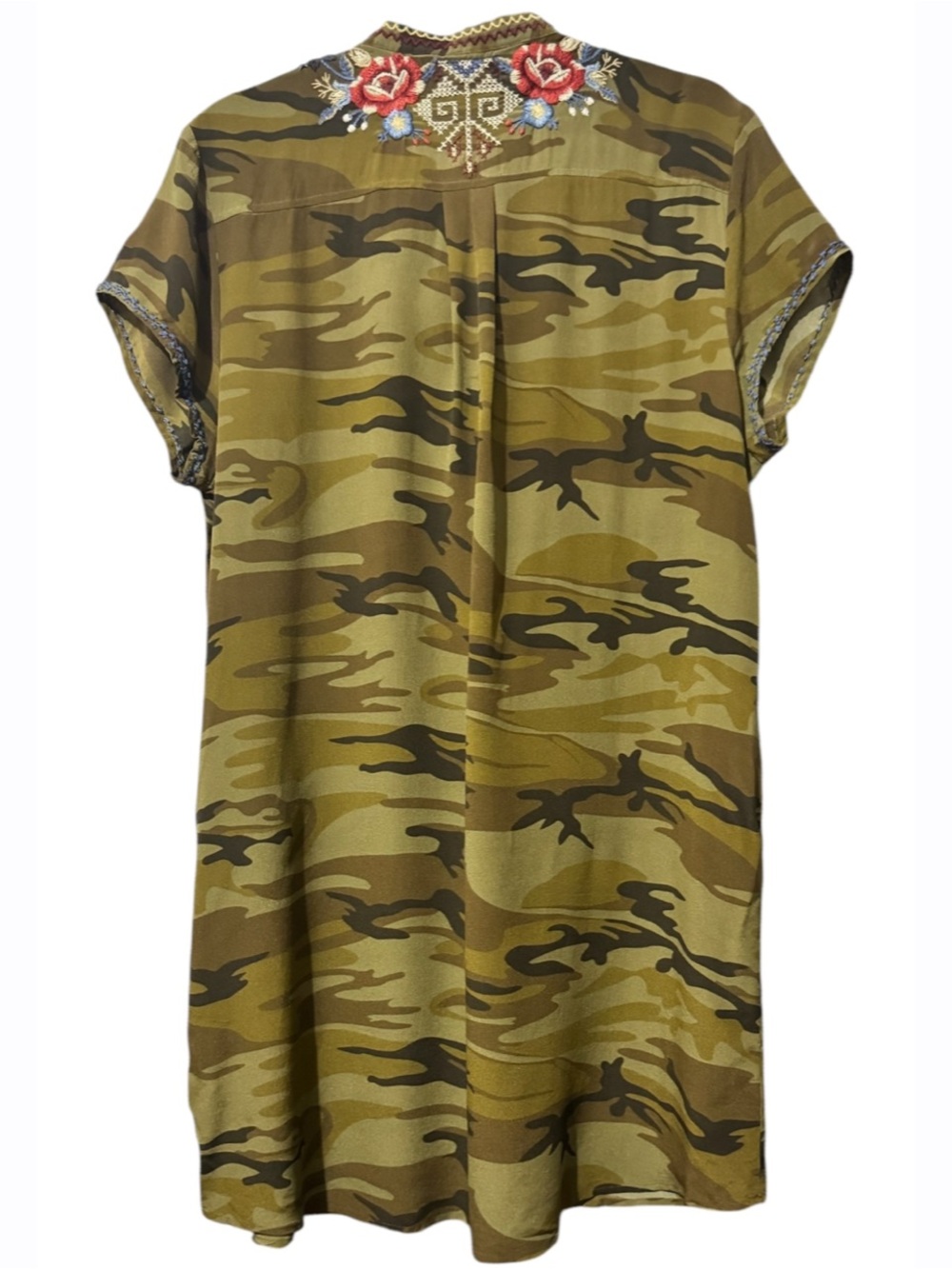 Johnny Was Workshop Ronnie Camo Embroidered Tunic Dress Floral Boho Large - Picture 5 of 8